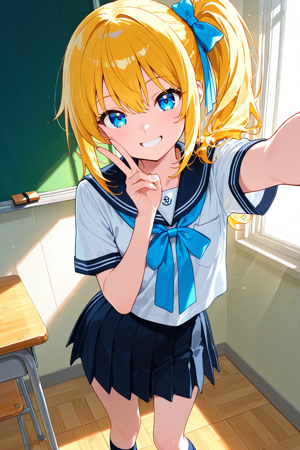 自撮り金髪少女制服姿
