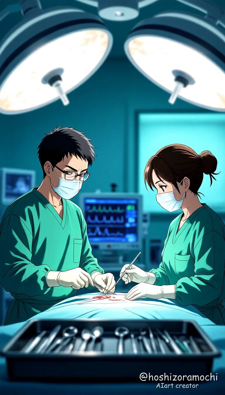 深夜の救命室、二人の外科医が紡ぐ奇跡 - A late-night emergency room miracle woven by two surgeons | の人気AIイラスト・グラビア