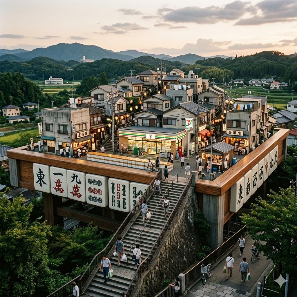 麻雀の台の上の町