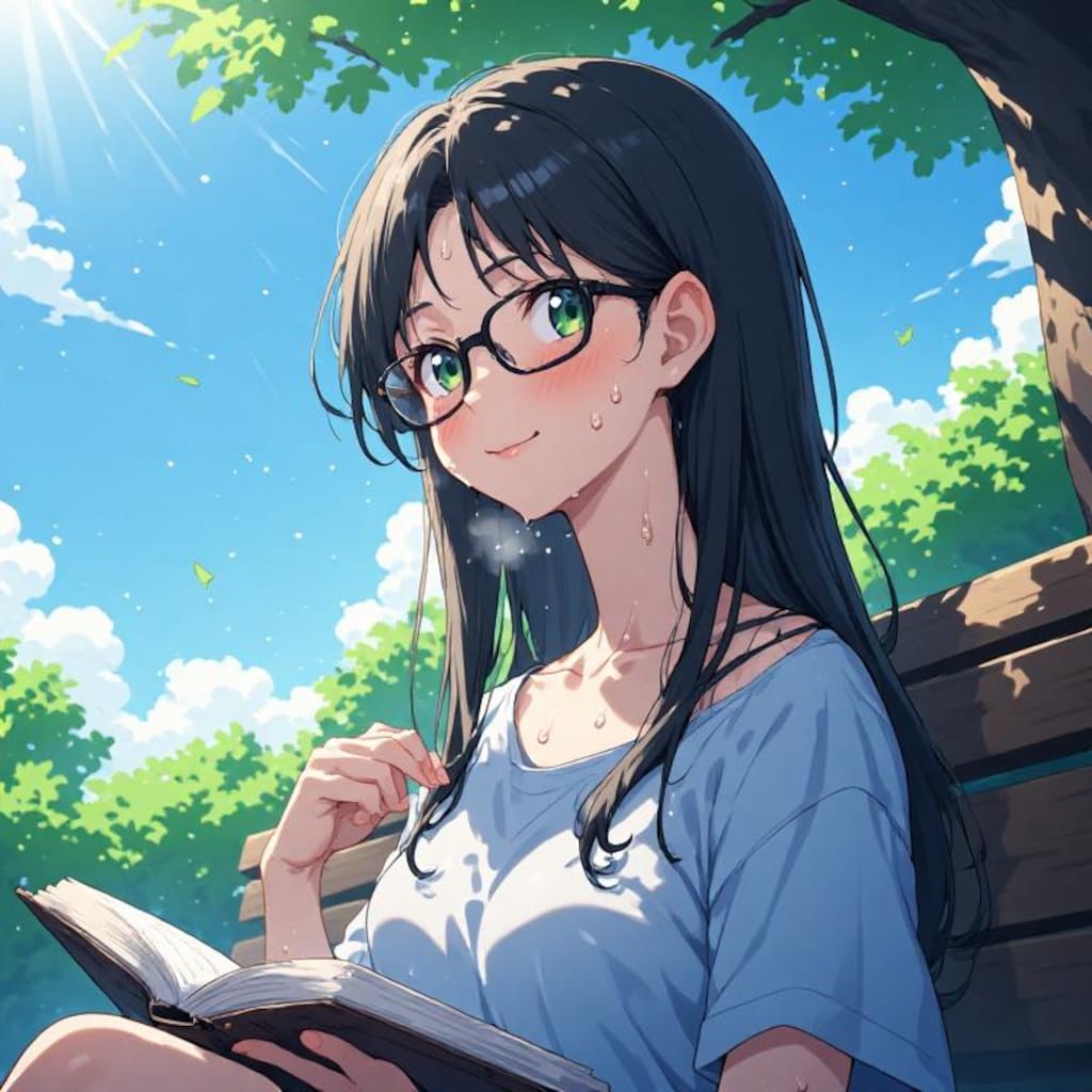 黒髪メガネ 汗ばむ夏