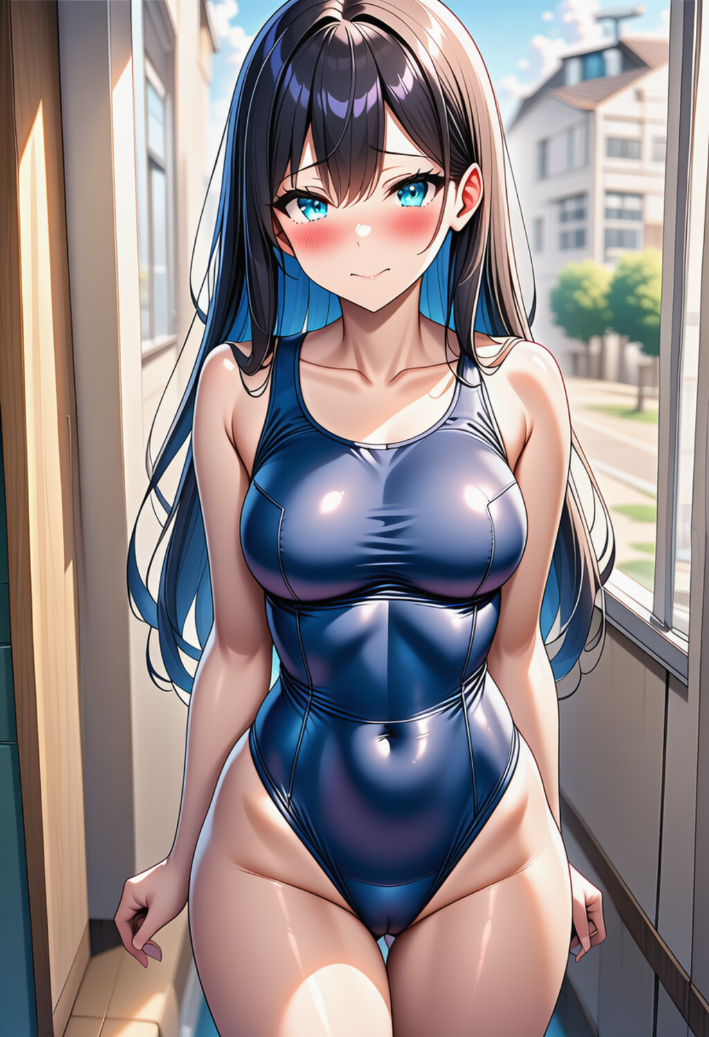水着姿の黒髪女子校生