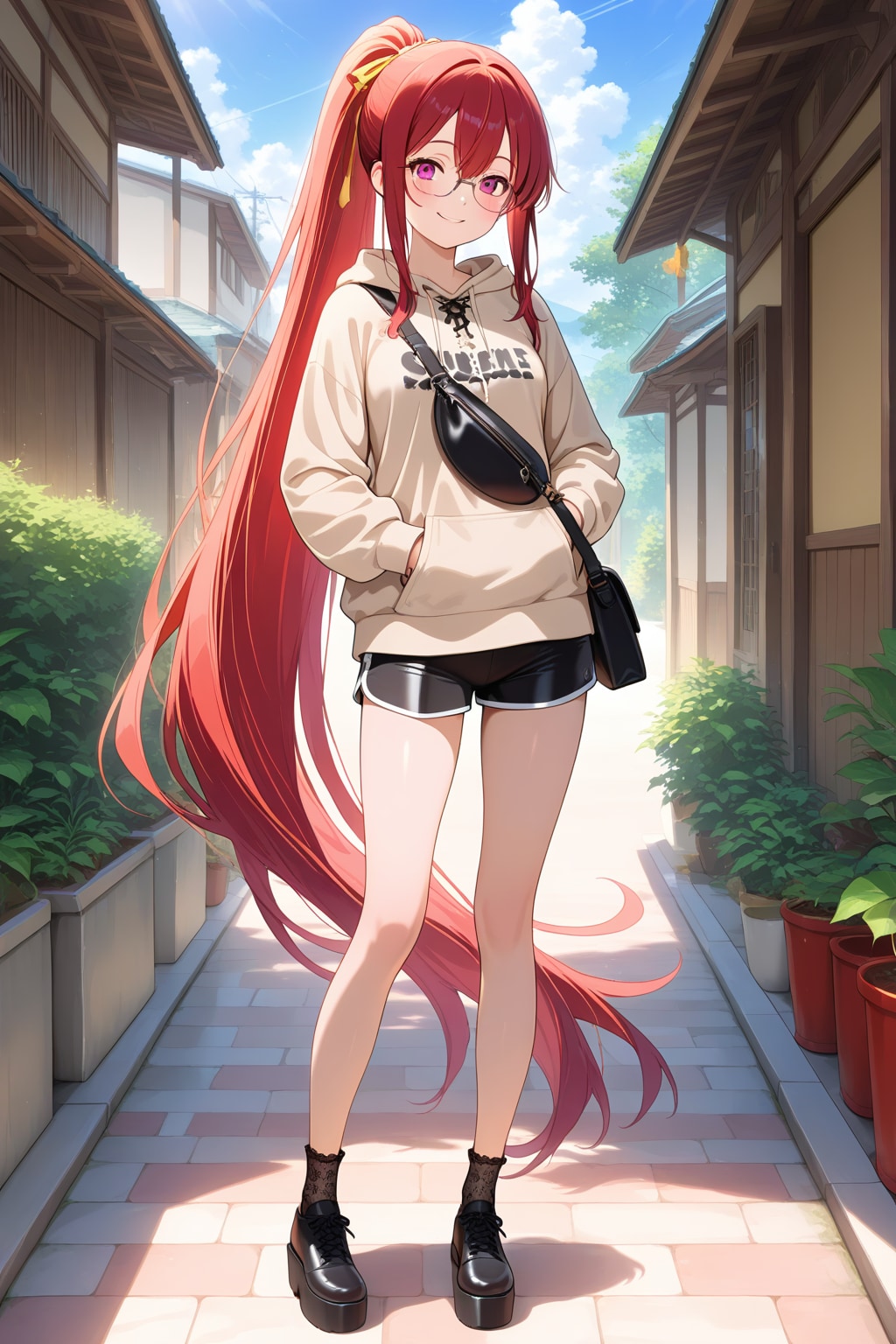 パーカー×ショートパンツ、小物でもガーリー | の人気AIイラスト・グラビア