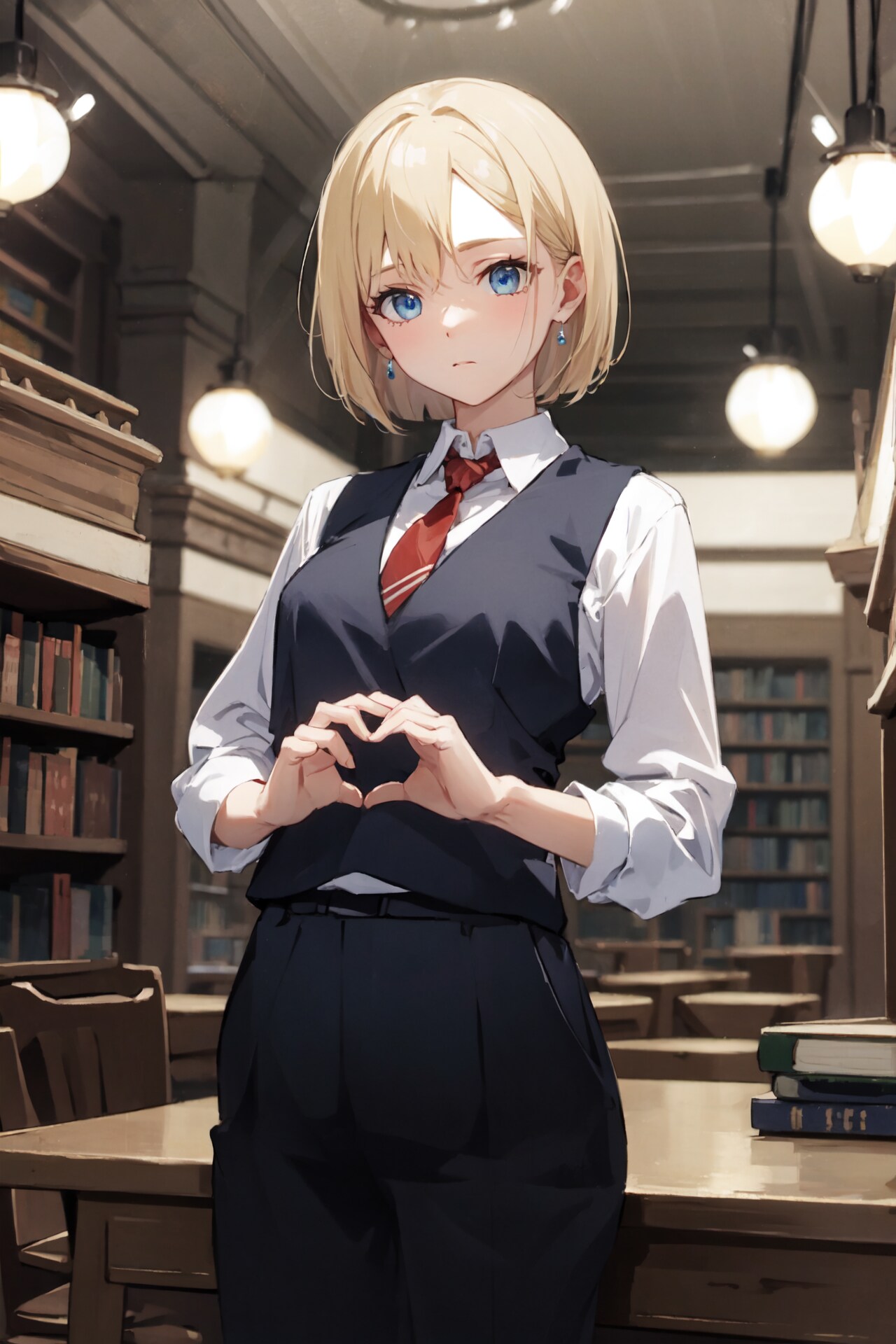 手でハート作る図書館司書さん