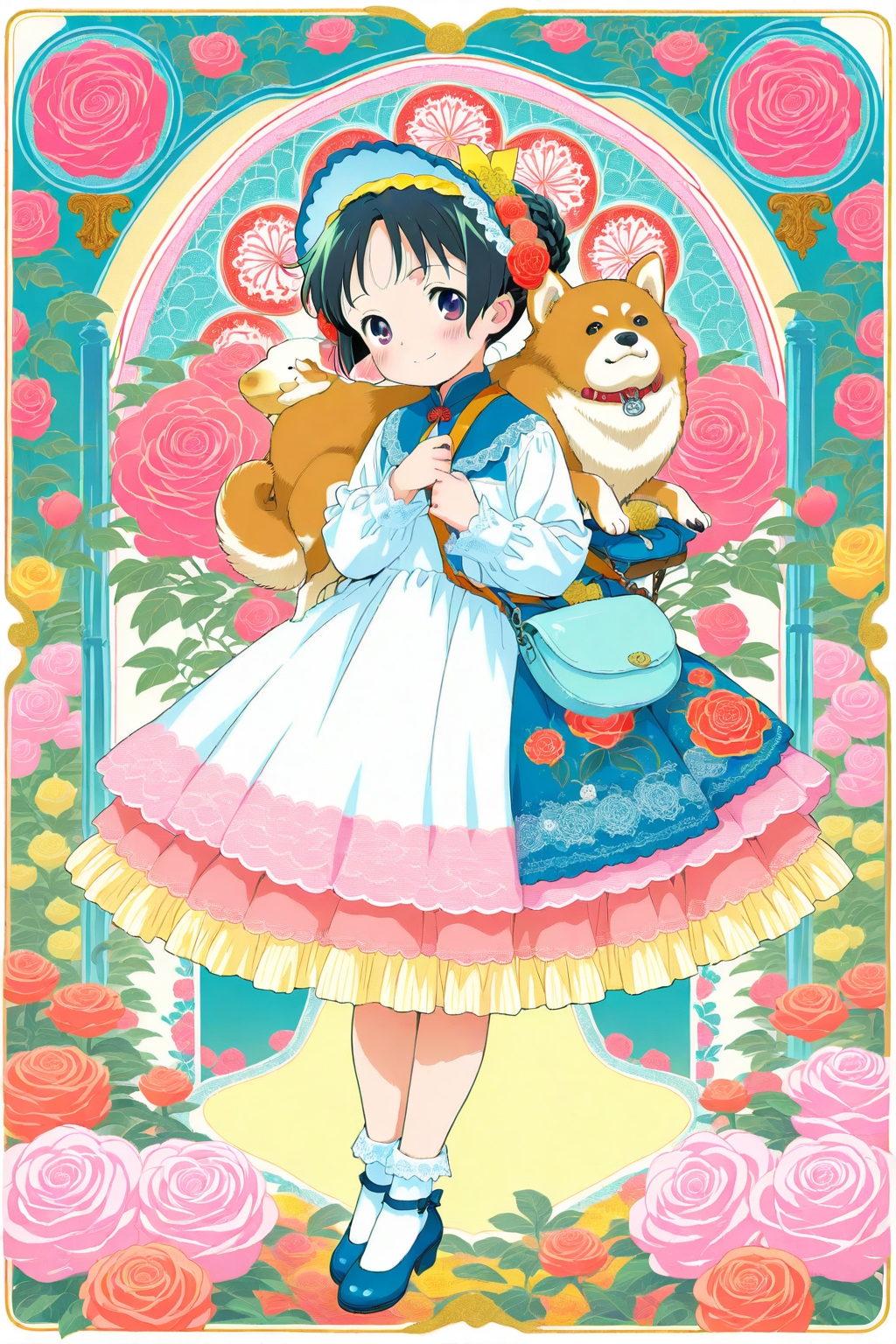 ミュシャ風な女の子と犬 | の人気AIイラスト・グラビア