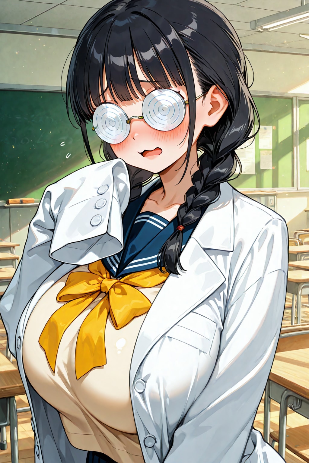 照れる研究者おさげちゃん