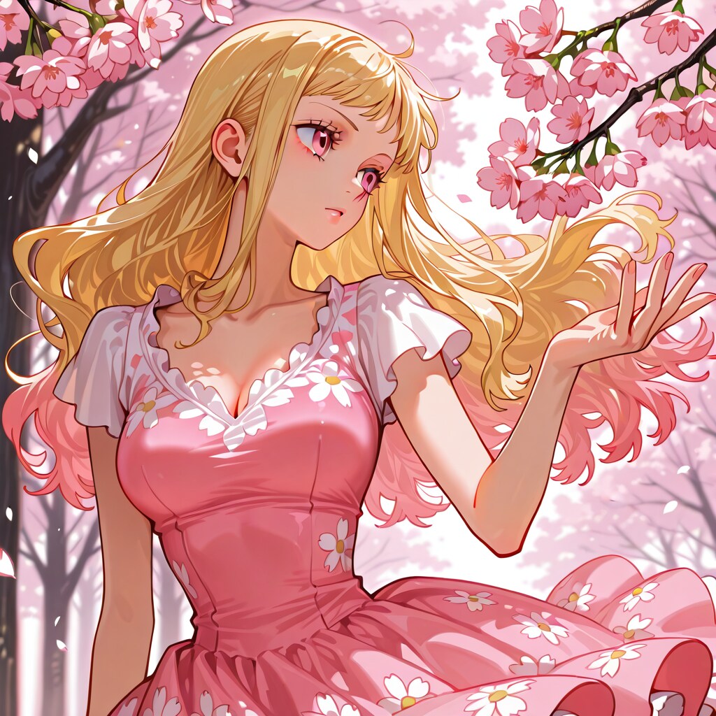 桜色ワンピ
