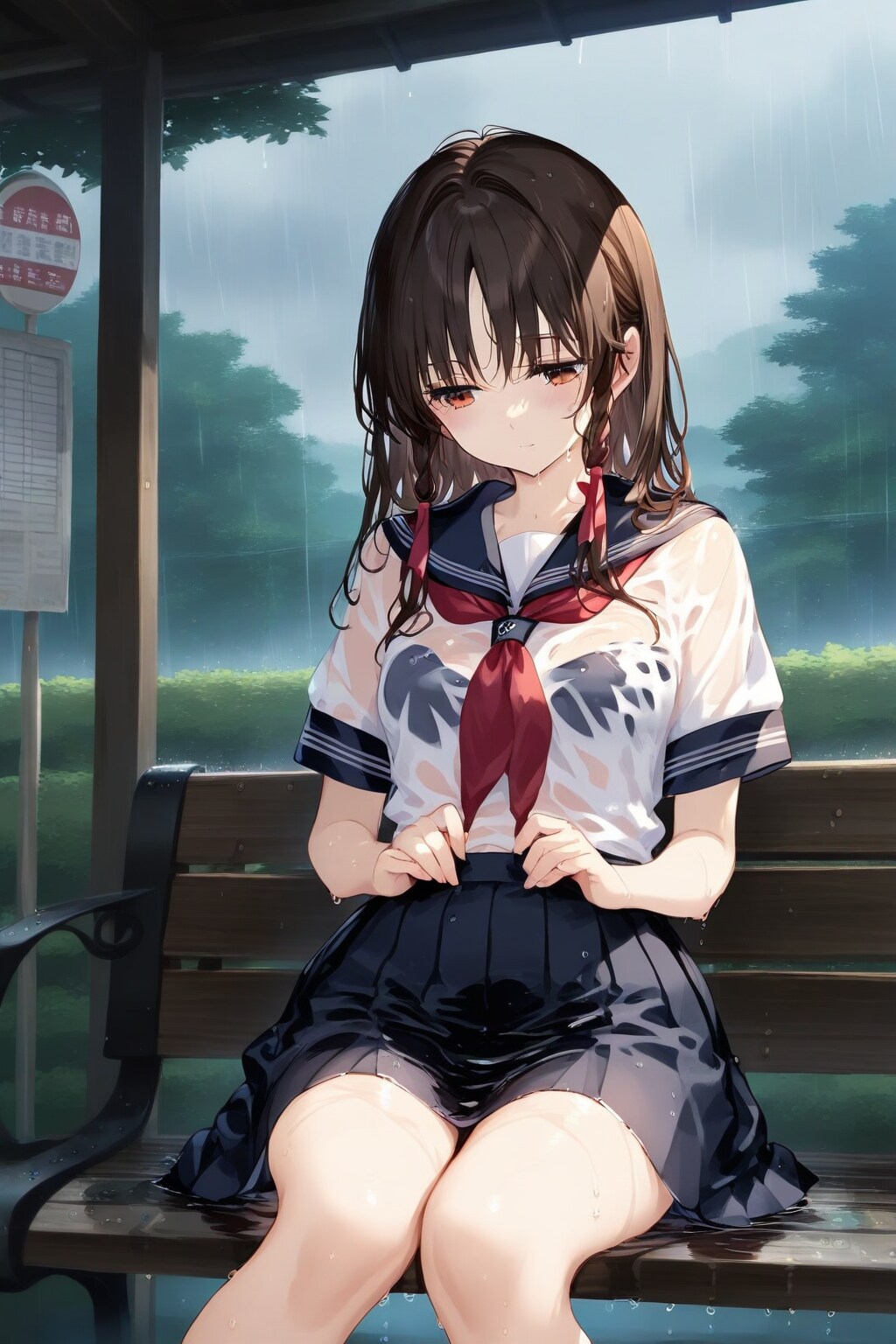 濡れた制服霊夢と大雨