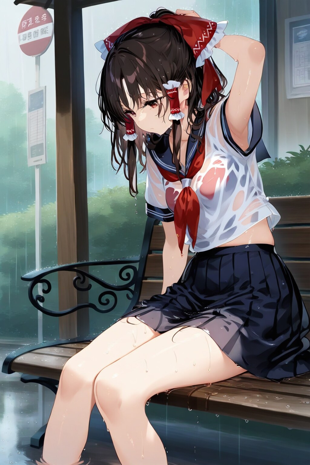 濡れた制服霊夢と大雨