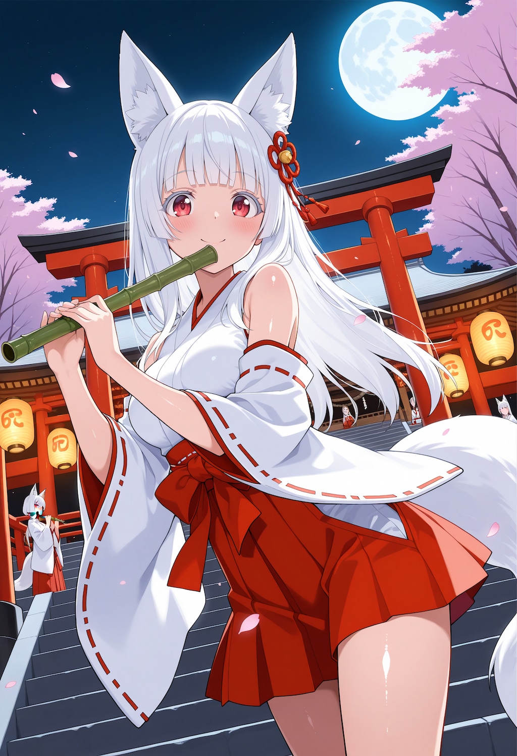 竹笛でお出迎え