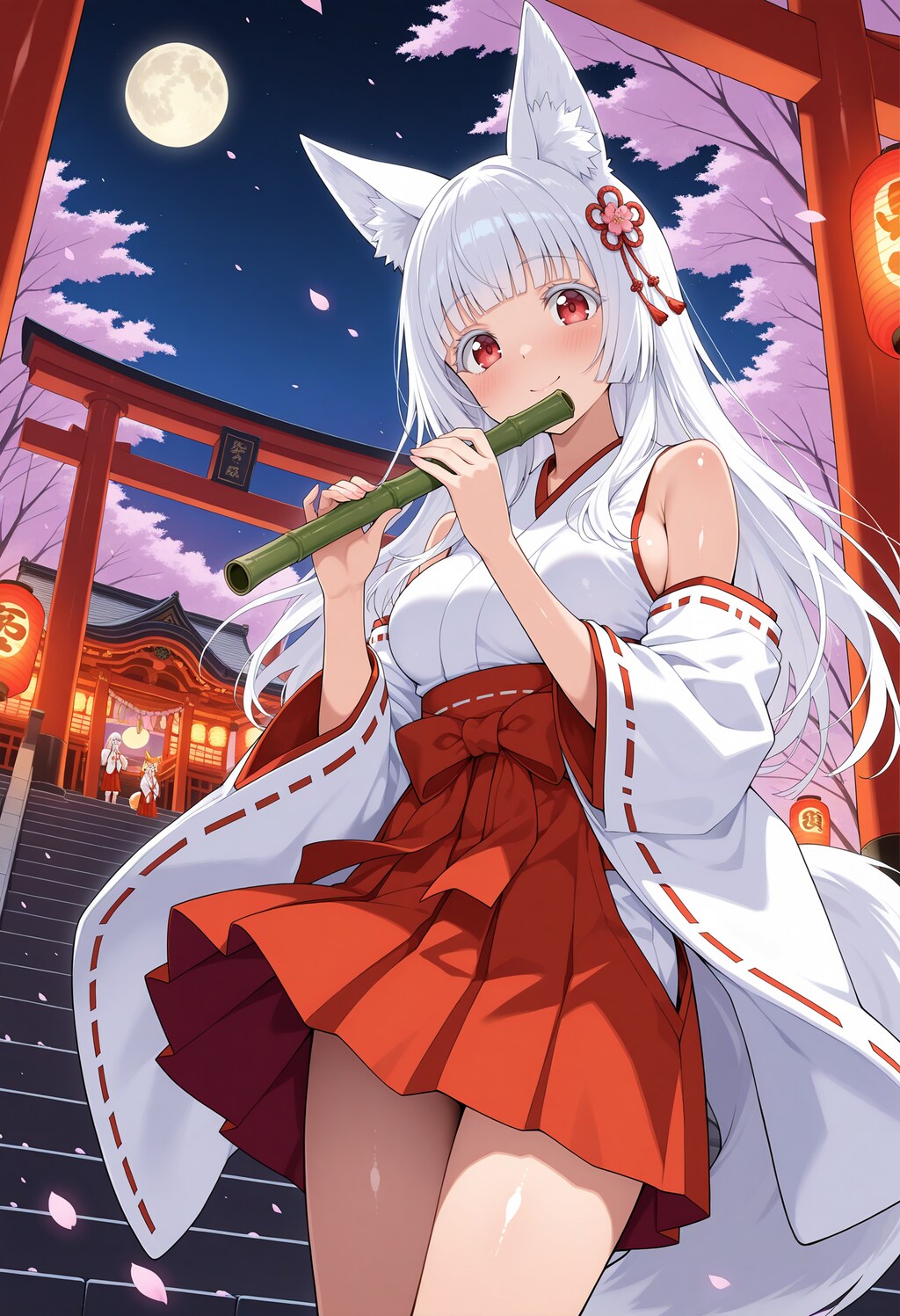 竹笛でお出迎え