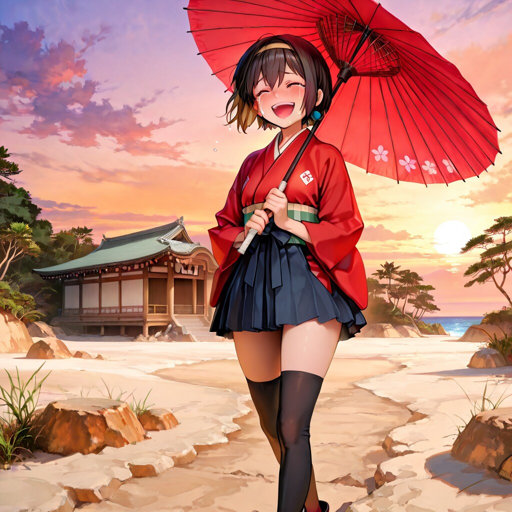 もはや誰もいなくなった無人の島に和傘のみしか持ってない状態で遭難しちゃった大正浪漫娘