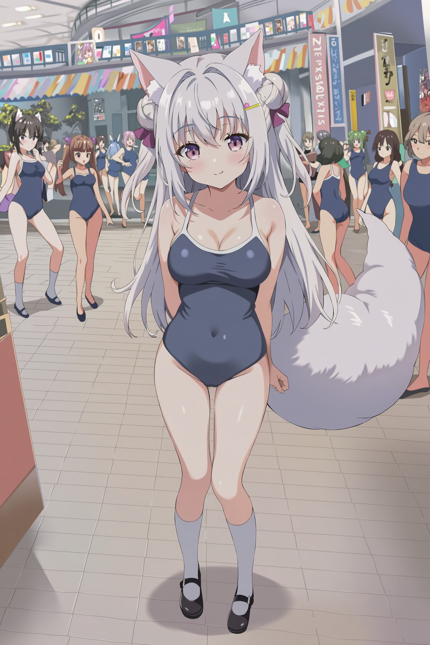 スク水モールのケモミミさん+モブ