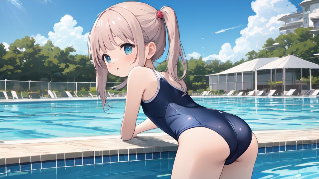 お尻を向けたスク水ロリ少女