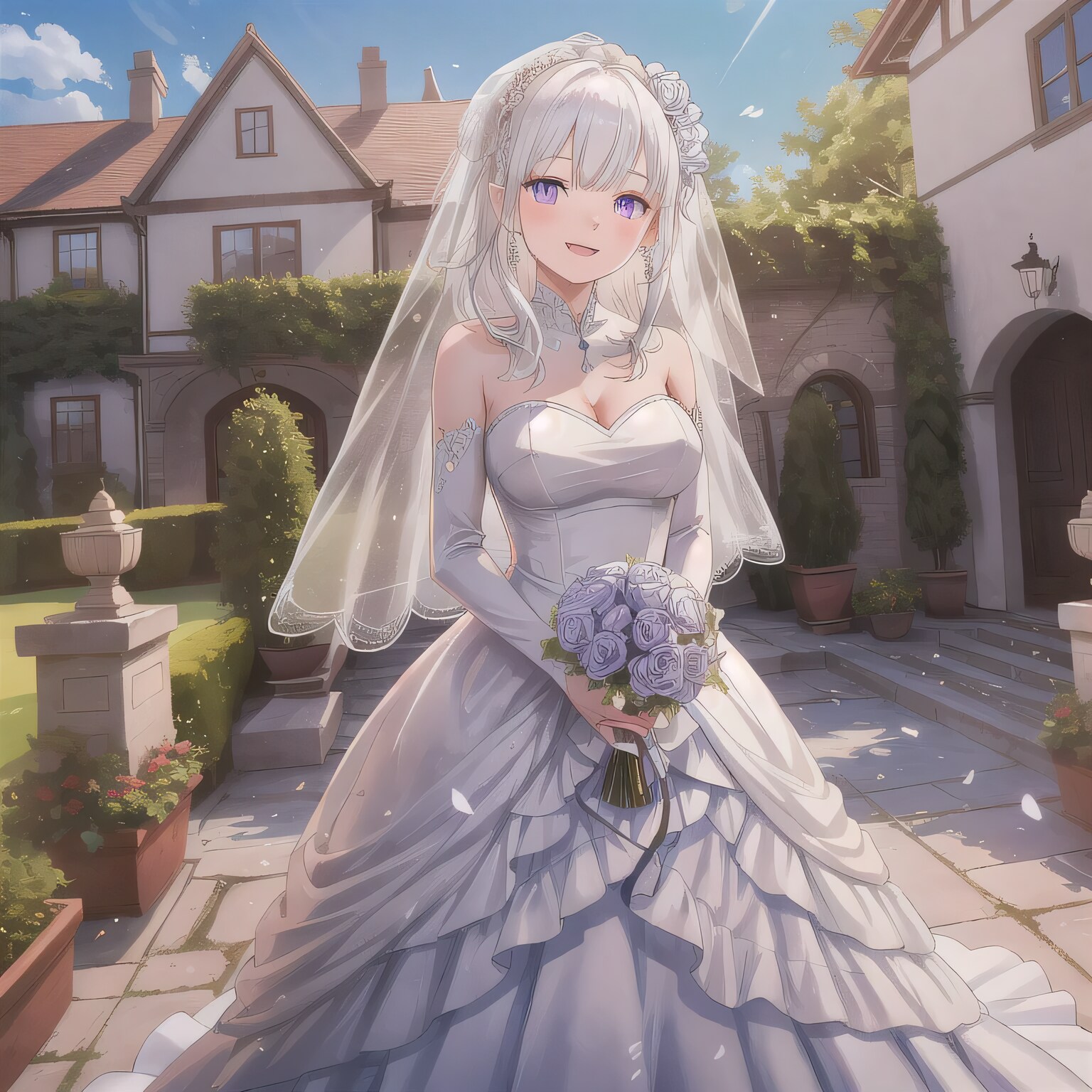 白髪ロングでウェディングドレスの少女７ | の人気AIイラスト・グラビア