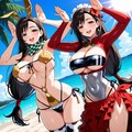 夏のビーチで踊る水着コスプレ人妻 2枚目