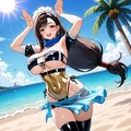 夏のビーチで踊る水着コスプレ人妻 5枚目