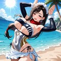 夏のビーチで踊る水着コスプレ人妻 9枚目