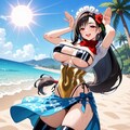 夏のビーチで踊る水着コスプレ人妻 8枚目