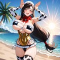 夏のビーチで踊る水着コスプレ人妻 4枚目