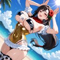 夏のビーチで踊る水着コスプレ人妻 3枚目