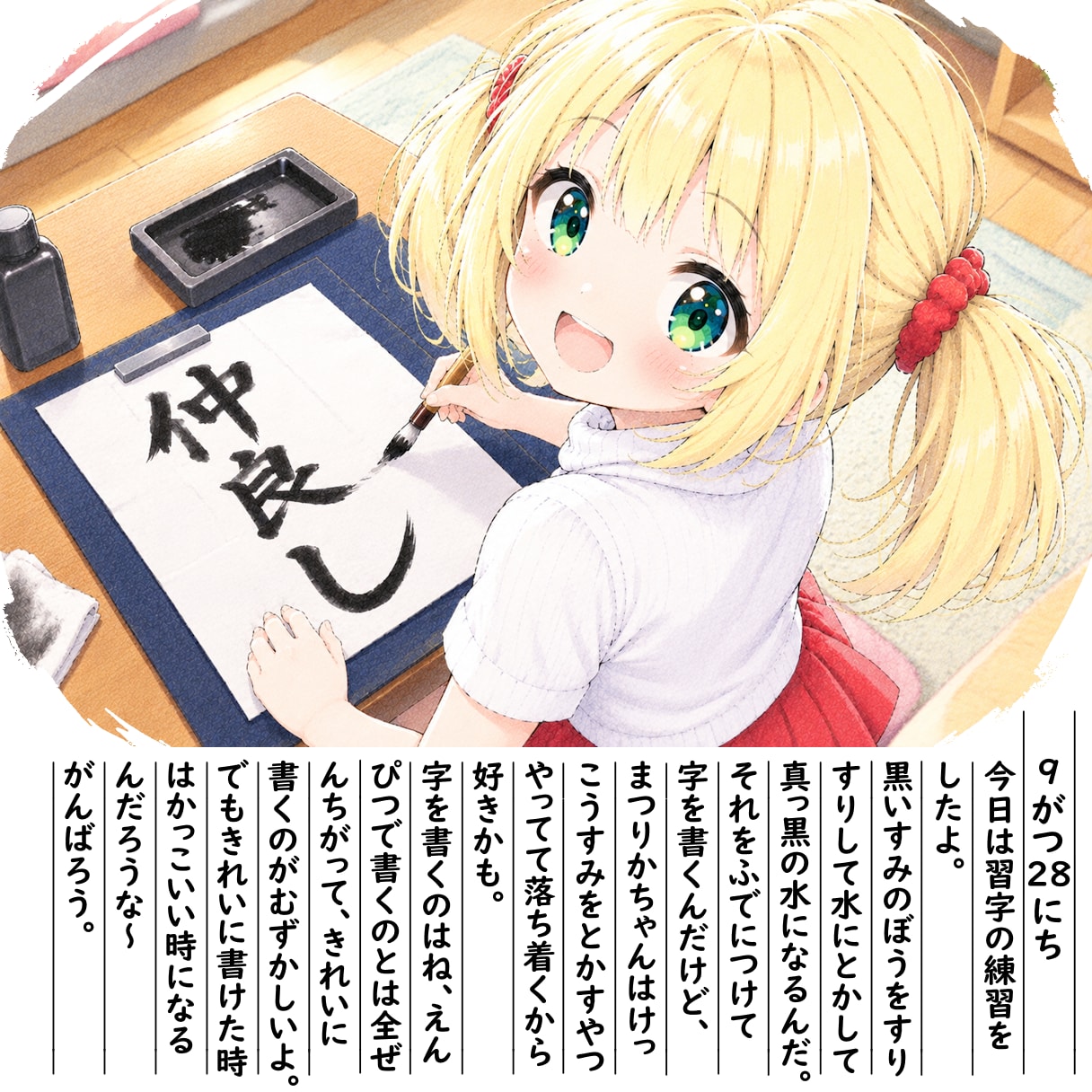 【絵日記】お習字の時間です | の人気AIイラスト・グラビア