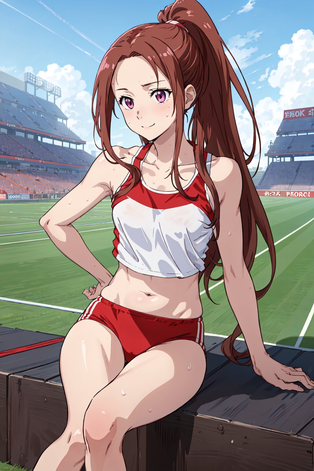陸上の大会で休憩中