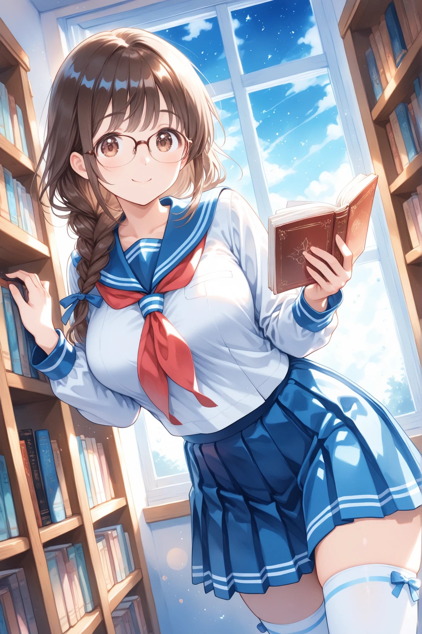 図書館と眼鏡と三つ編み | の人気AIイラスト・グラビア