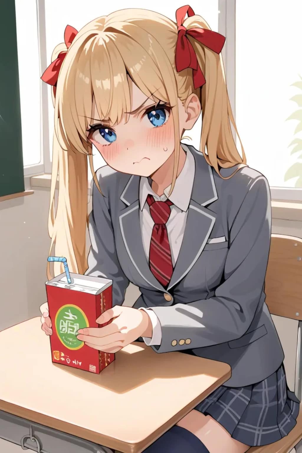 ジュースを飲む金髪ツインテ女子高生🥺