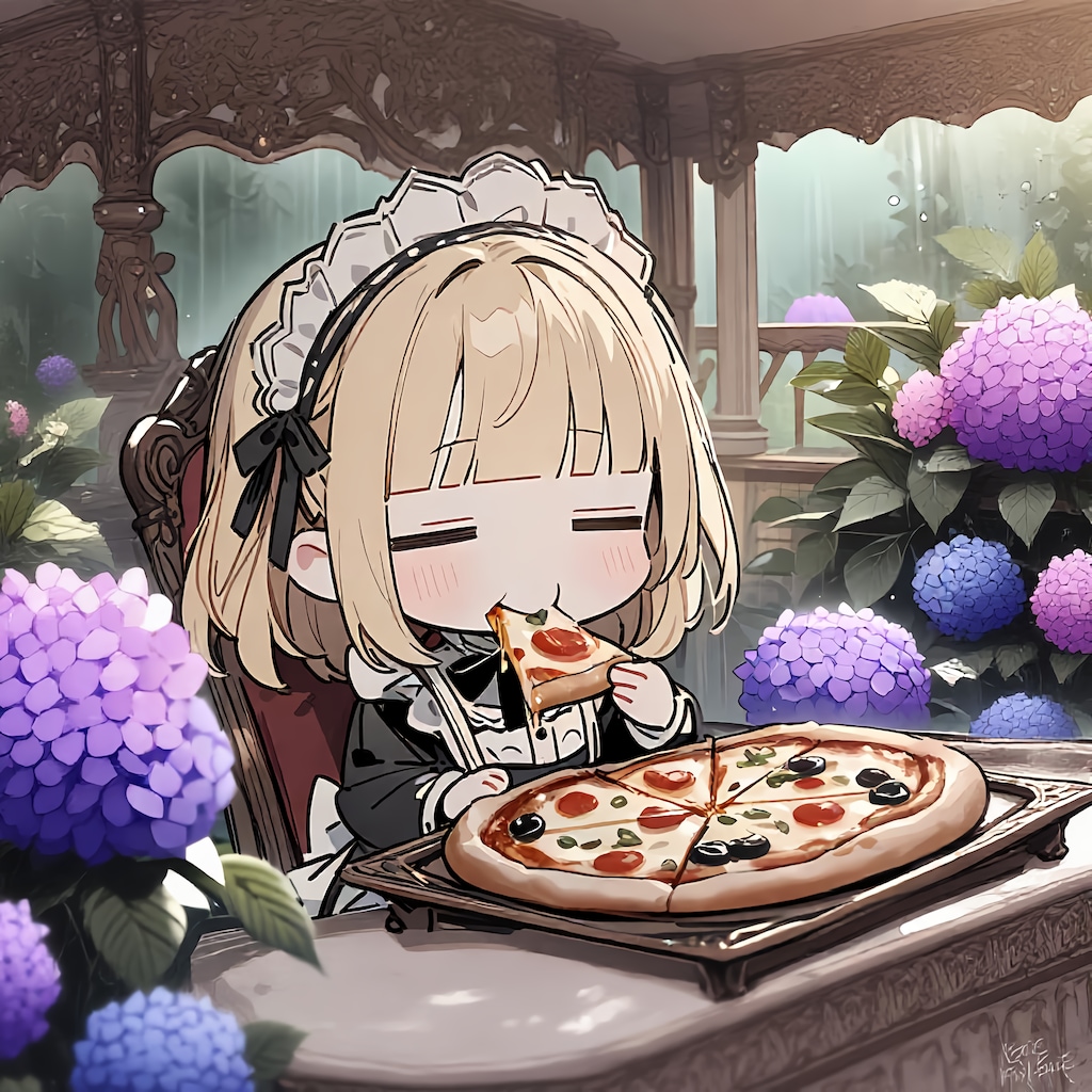 おピッツァと 雨と紫陽花 メイドちゃん??