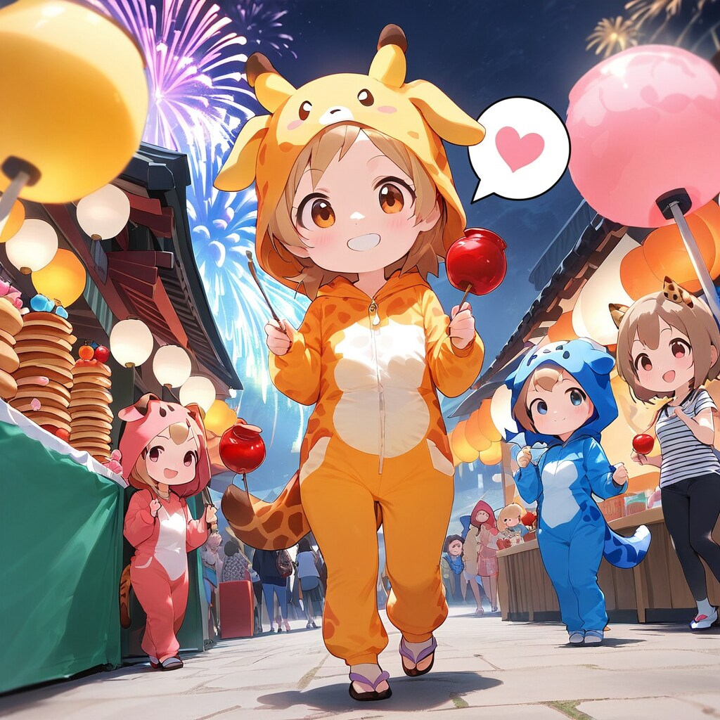 夏祭りのキリン着ぐるみちび子ちゃん | の人気AIイラスト・グラビア