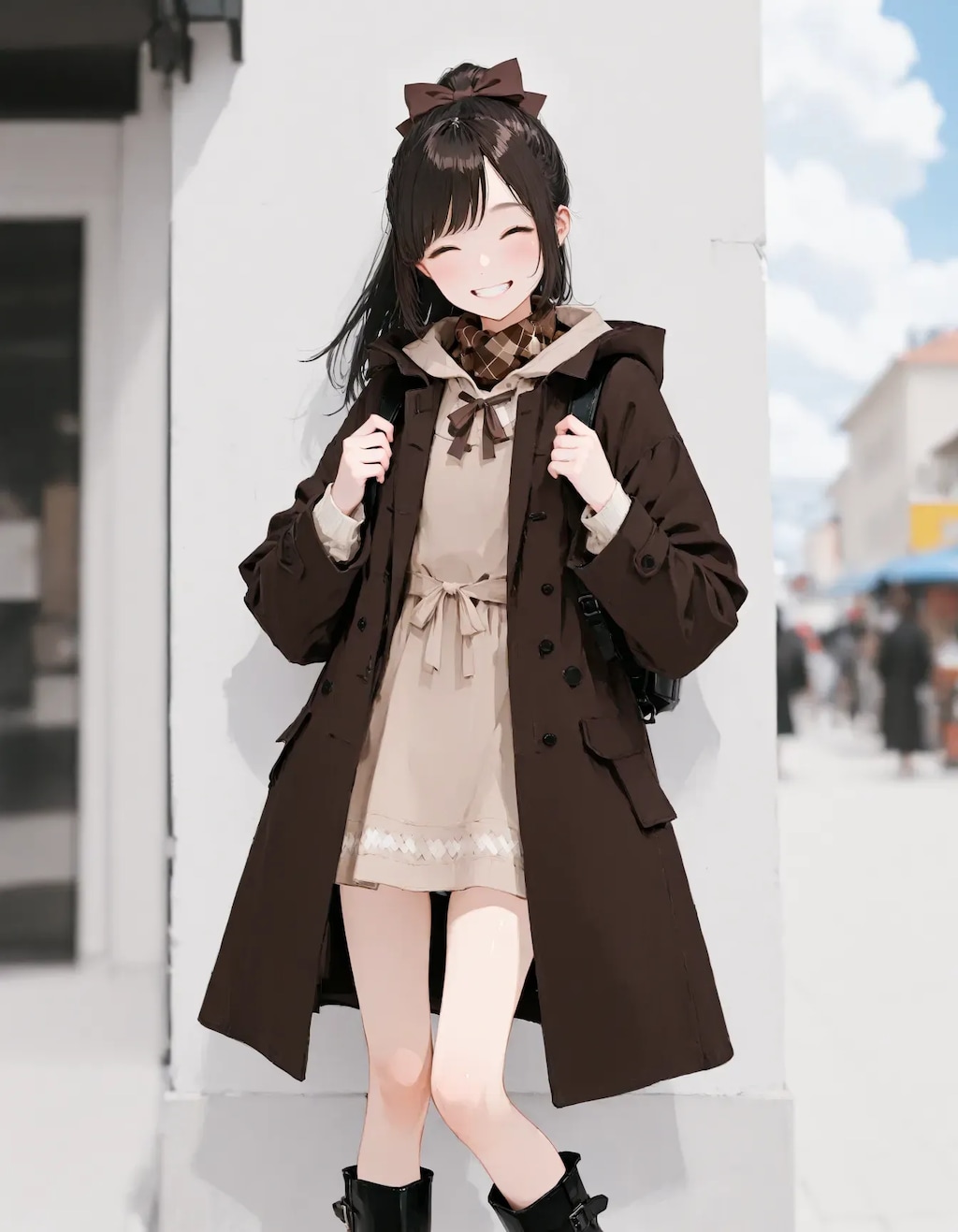 茶色コーデのポニテちゃん