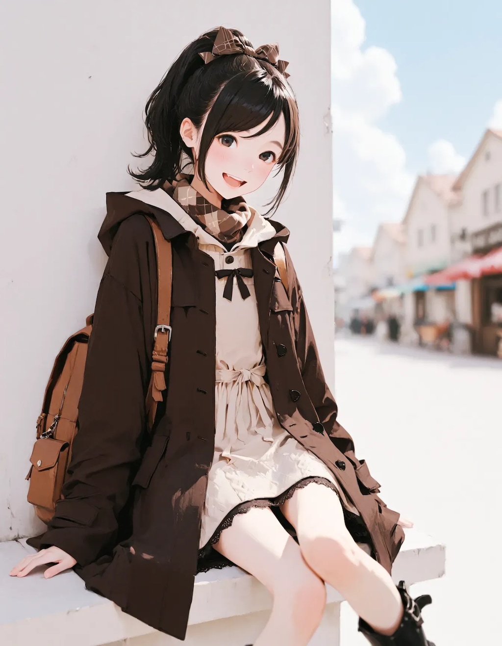 茶色コーデのポニテちゃん