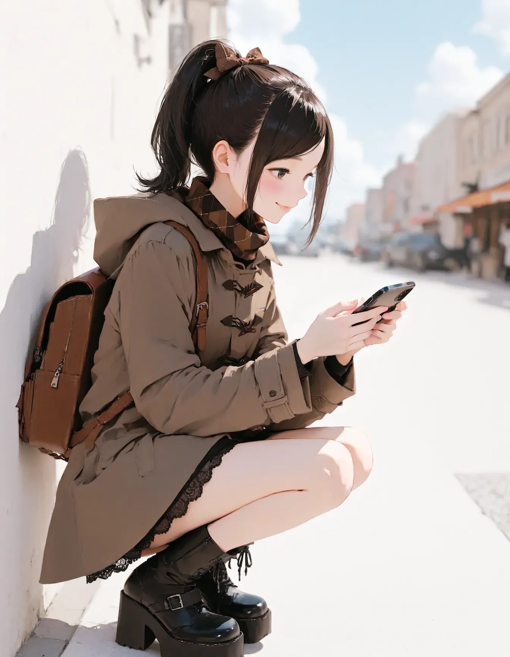 茶色コーデのポニテちゃん