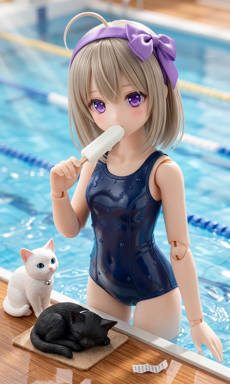 異世界制服少女達　スク水と黒猫🐈‍⬛と白猫　アクリルドールフィギュア