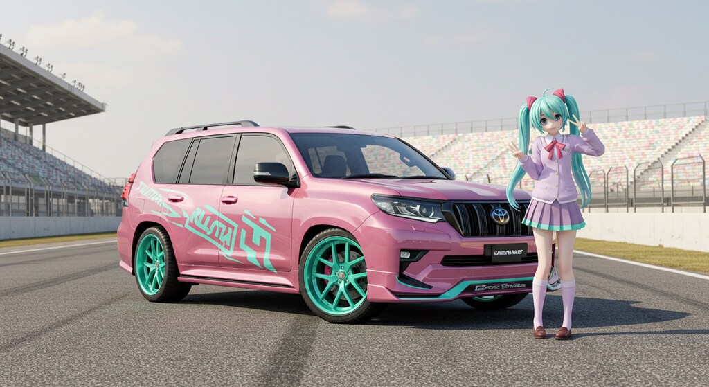 初音ミクとピンクカラーランクル