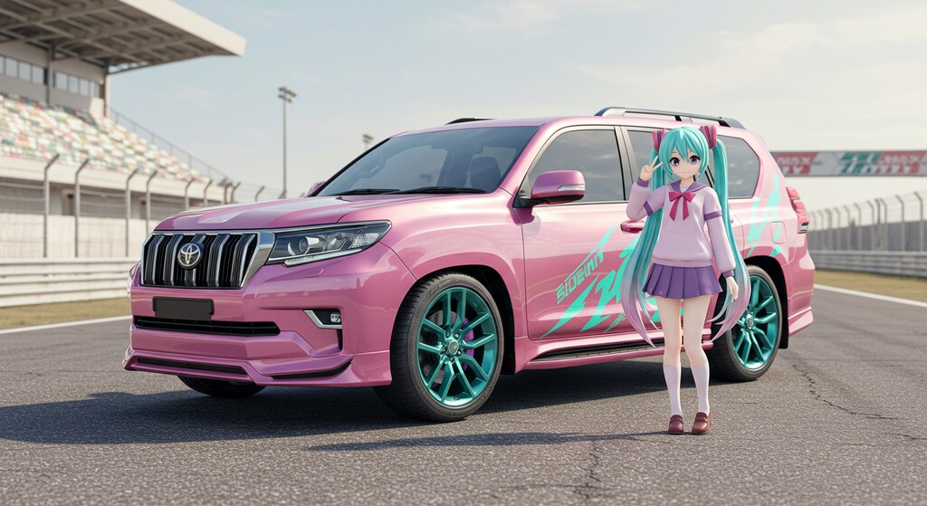 初音ミクとピンクカラーランクル