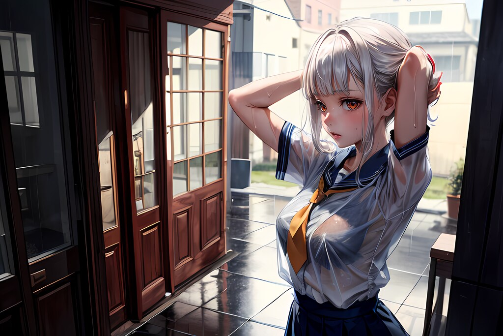 びしょ濡れ少女