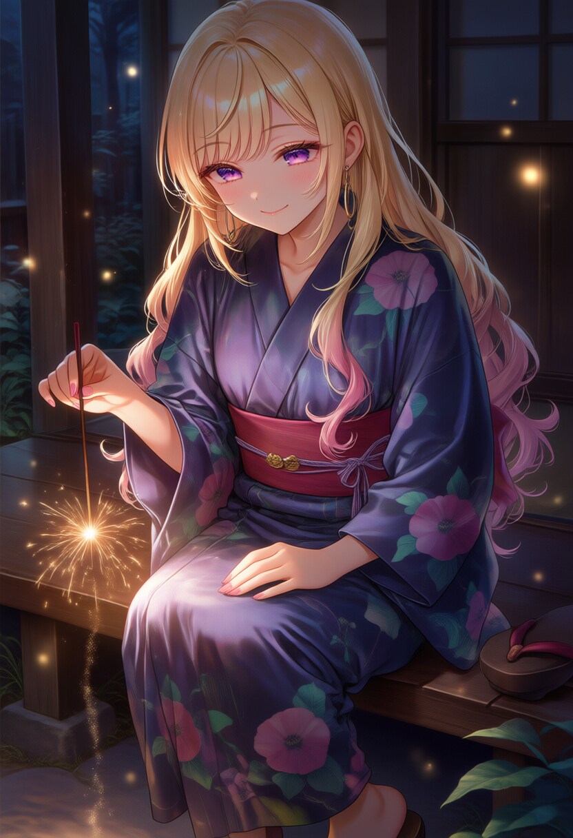浴衣と線香花火