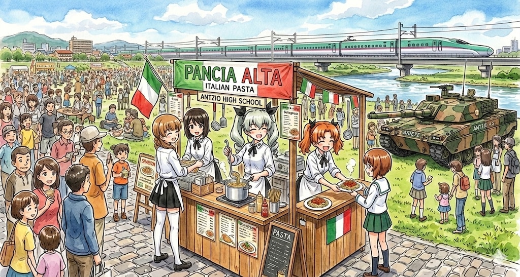戦車のある風景　パスタ屋台