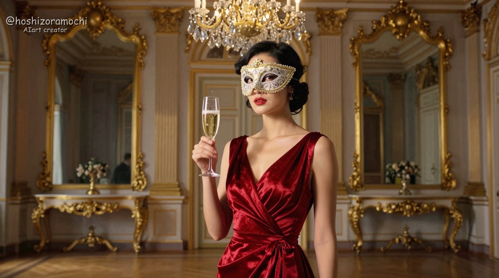 🍾豪華絢爛な邸宅で祝う 秘密めいた仮面舞踏会 | の人気AIイラスト・グラビア