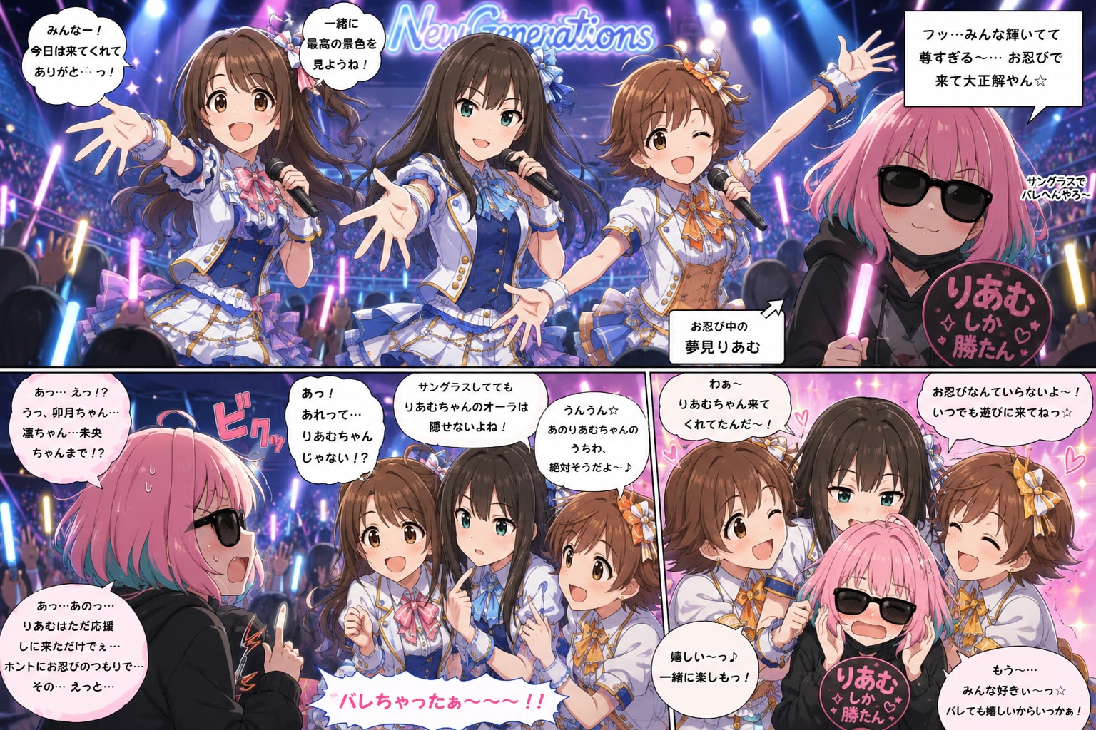 お忍びで応援がニュージェネレーションズの島村卯月＆渋谷凛＆本田未央にバレてしまった夢見りあむ