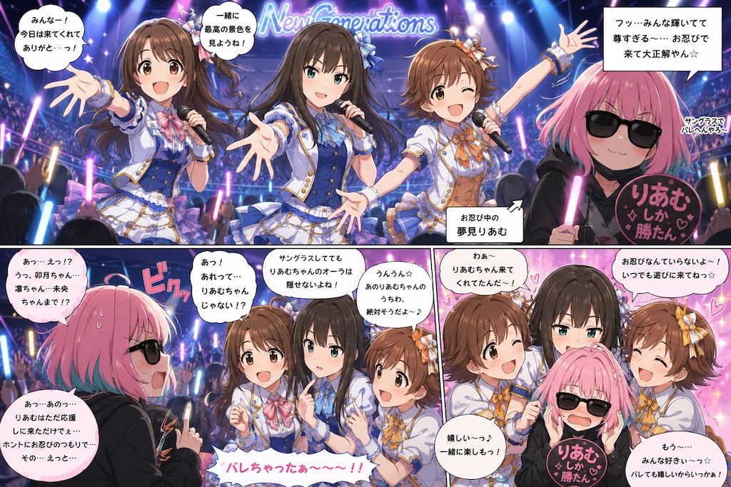 お忍びで応援がニュージェネレーションズの島村卯月＆渋谷凛＆本田未央にバレてしまった夢見りあむ