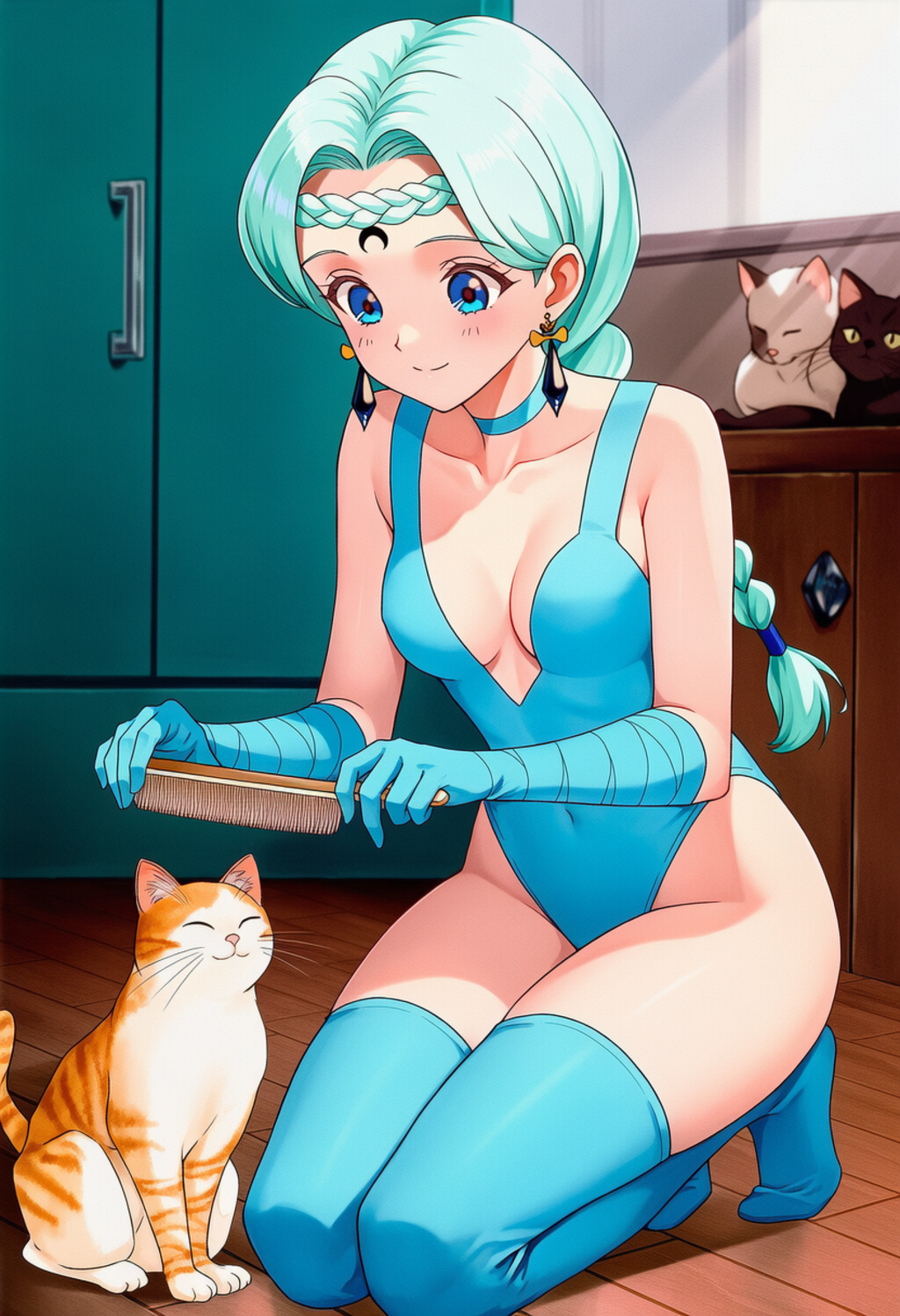 部屋で猫と過ごすベルチェ