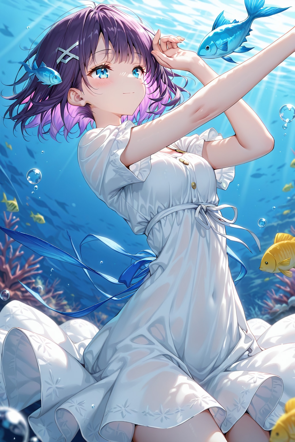 魚と戯れるるなちゃん！