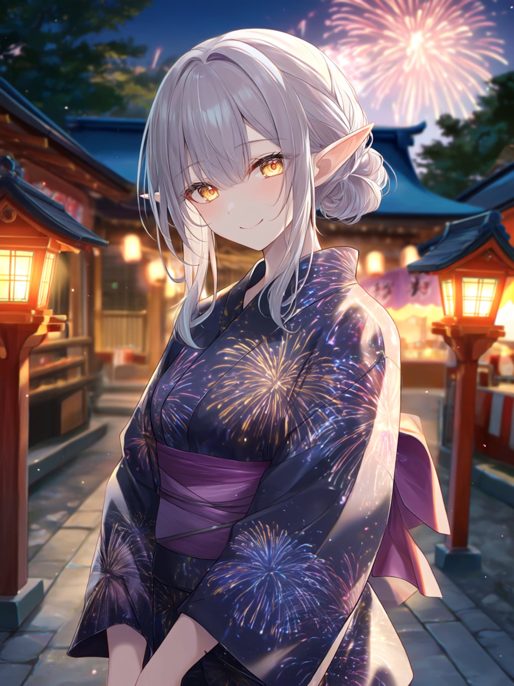 浴衣姿のエルフさん