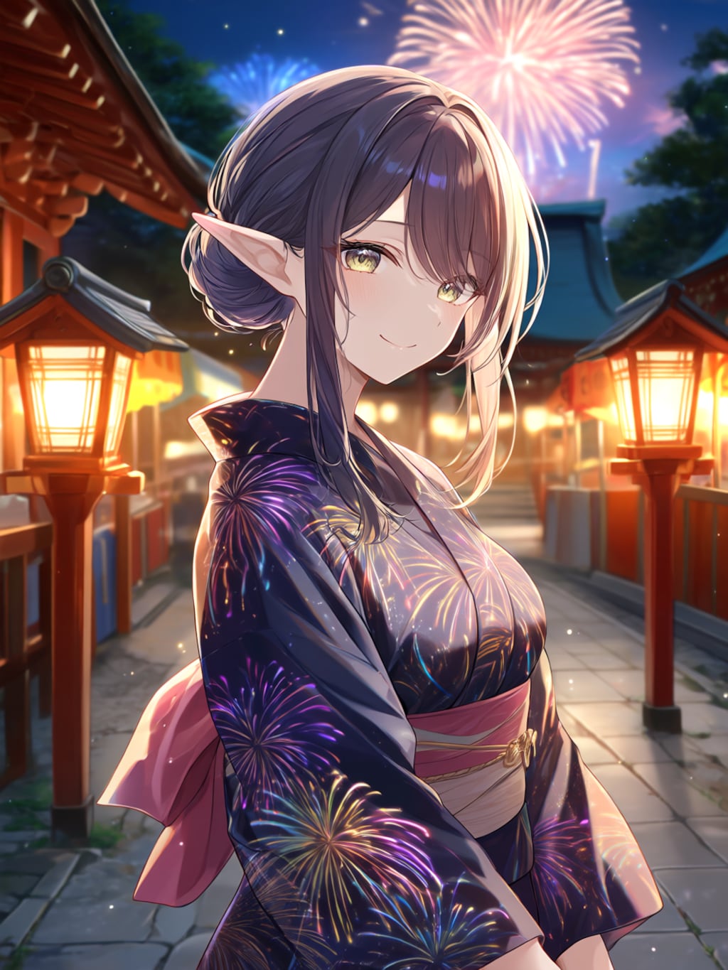 浴衣姿のエルフさん