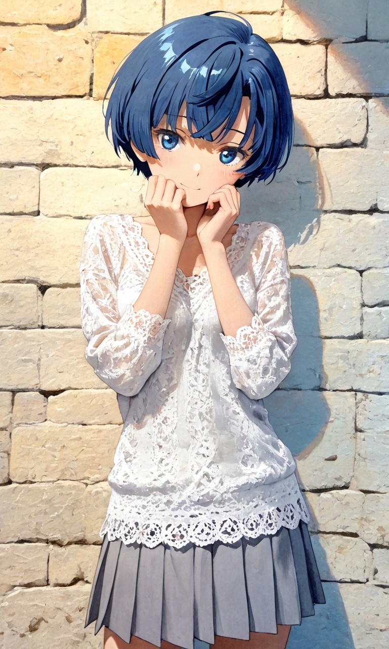 石壁を背にして佇む柑菜ちゃん | の人気AIイラスト・グラビア