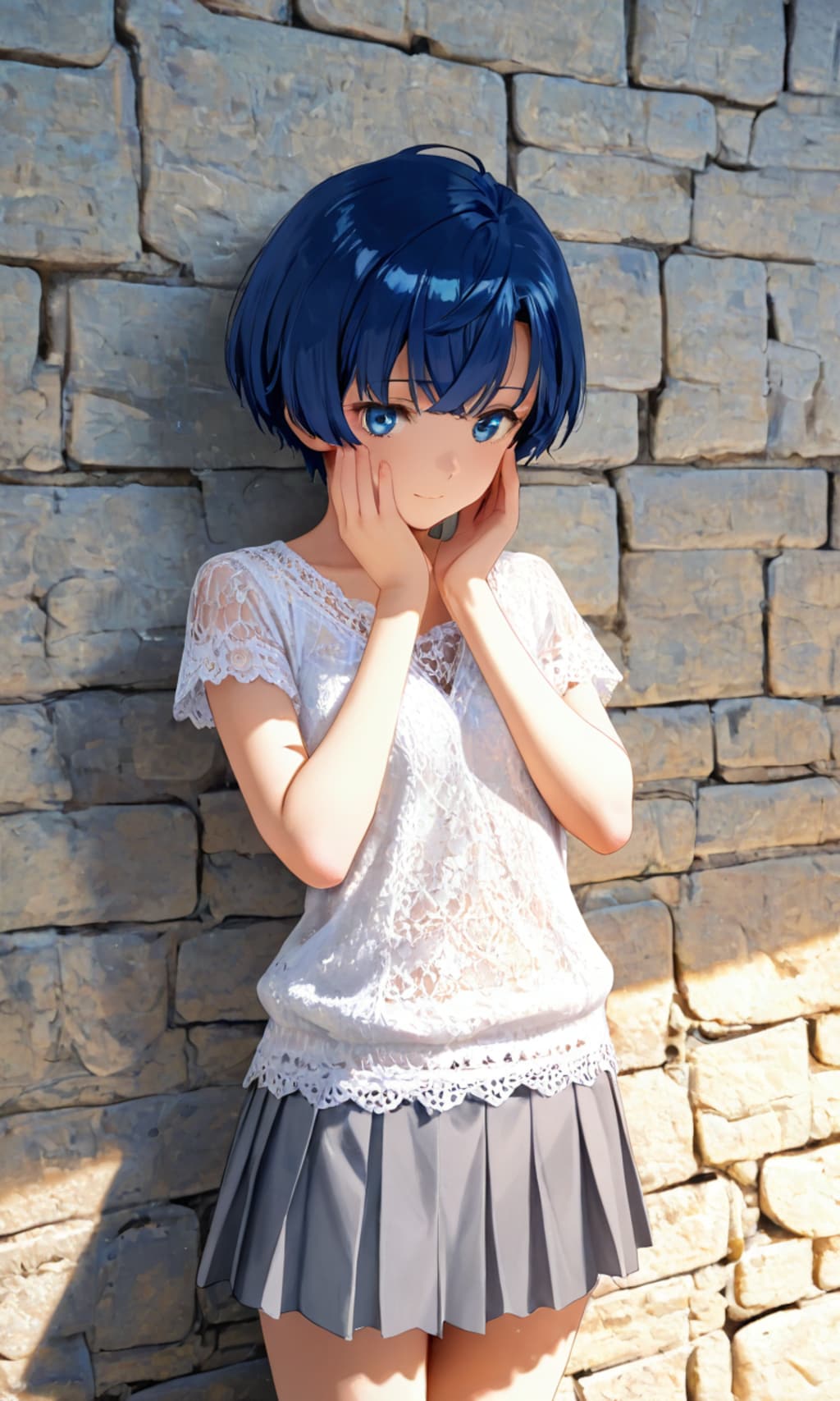 石壁を背にして佇む柑菜ちゃん