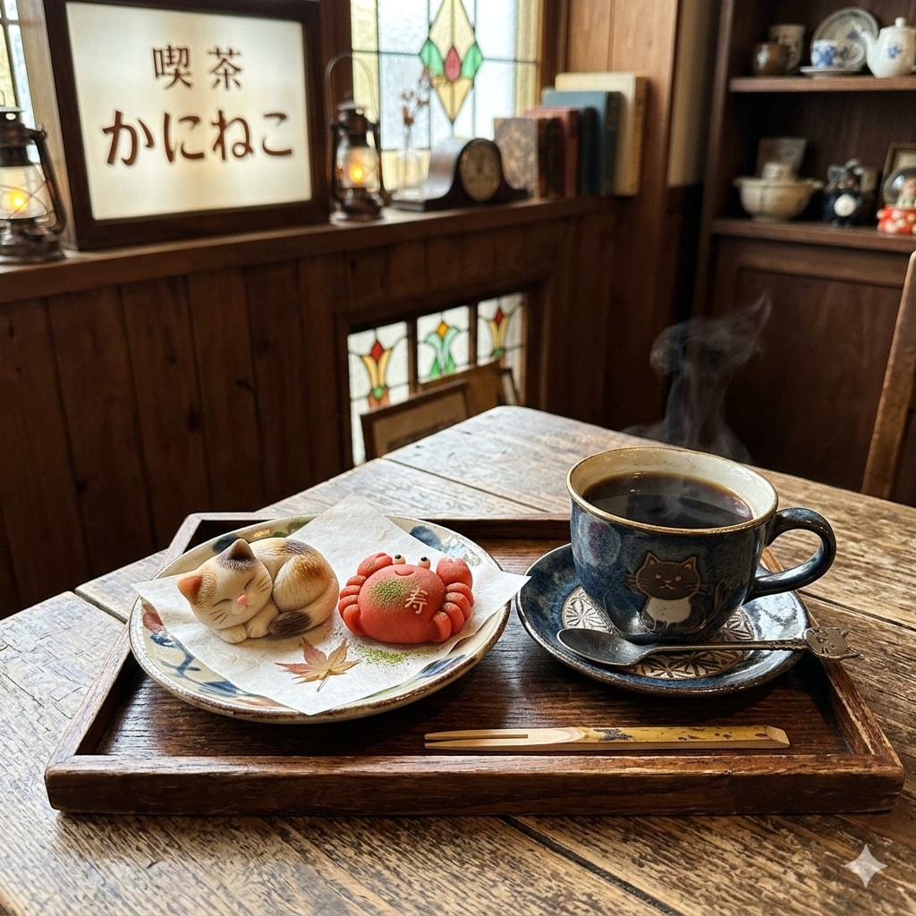 ねこさまとカニさんの練り切り（コーヒー付き）