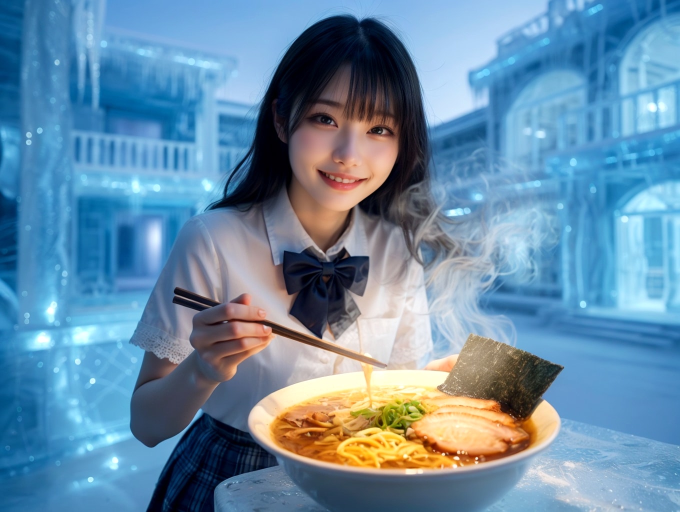 【ウチの娘シリーズ】大盛ラーメンを食べる美沙さん